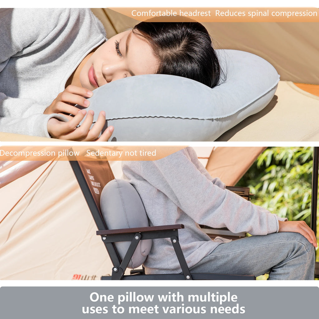 Camping pillow in use inside a tent